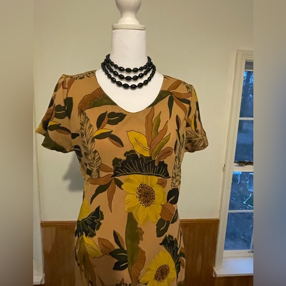 Vintage Brown Floral Dress, Label: A Wild Thyme, Sz 6 - Picture 11 of 16
